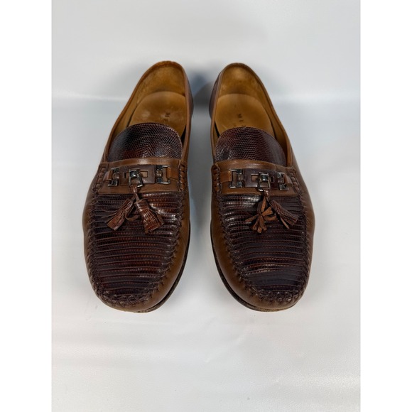 Mezlan Cafaro Brown Genuine Lizard Leather Tassel Loafer Shoes Mens Size 10
